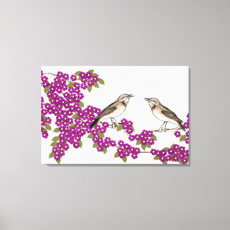 Pink Cherry Blossom Vintage Love Birds Canvas Print