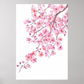 pink cherry blossom watercolor 2020 poster