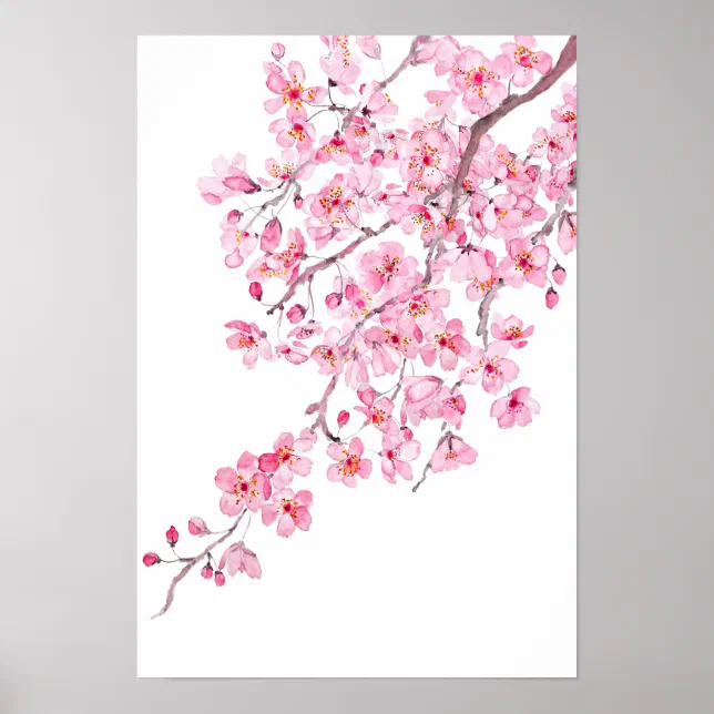 pink cherry blossom watercolor 2020 poster | Zazzle