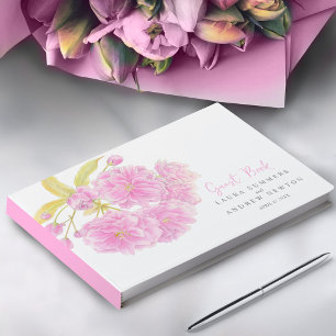 Pink cherry blossom watercolor custom wedding guest book