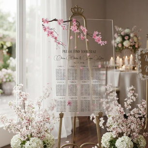 Pink Cherry Blossom Watercolor Floral wedding Acrylic Sign