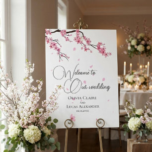 Pink Cherry Blossom Watercolor Floral Wedding Foam Board