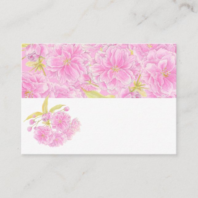 Pink cherry blossom watercolor name place cards (Front)