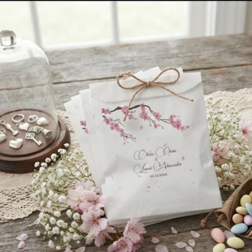 Pink cherry blossom Watercolor Sakura Floral Favor Bag