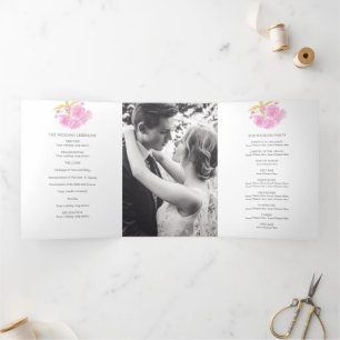 Pink Cherry blossom watercolor Tri-Fold Program