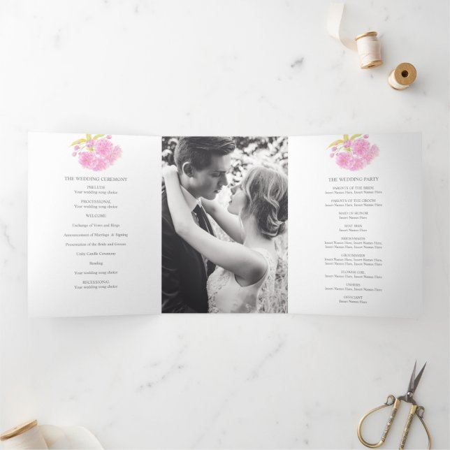 Pink Cherry blossom watercolor Tri-Fold Program (Inside)