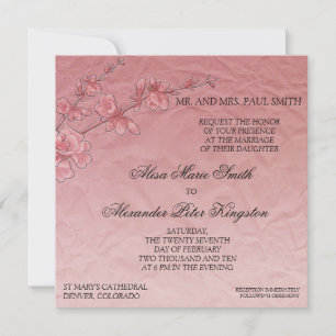 Pink Cherry Blossom Wedding Bridal invitation