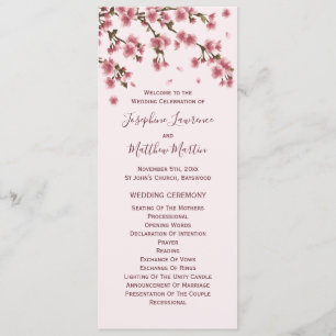 Pink Cherry Blossom Wedding Ceremony Program