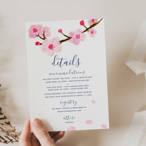 Pink Cherry Blossom Wedding Details Enclosure Card