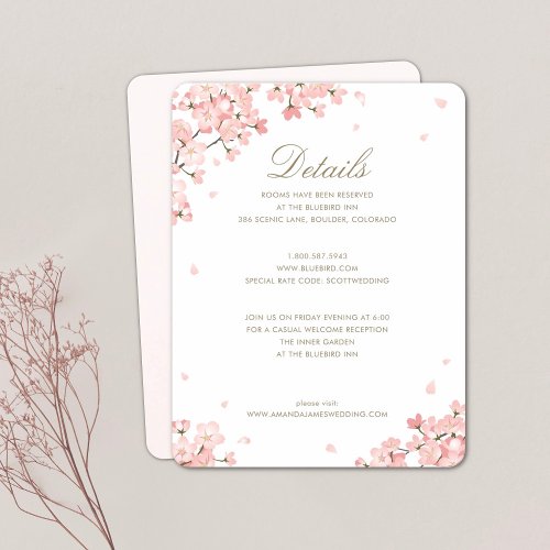 Pink Cherry Blossom Wedding Details Enclosure Card