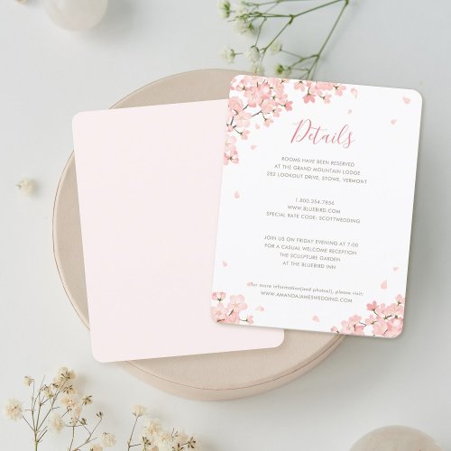 Pink Cherry Blossom Wedding Details Enclosure Card