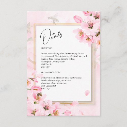 Pink Cherry Blossom Wedding Enclosure Details Card