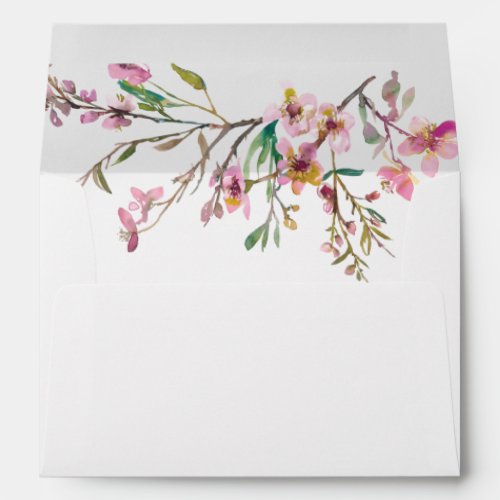 Pink Cherry Blossom Wedding Envelope