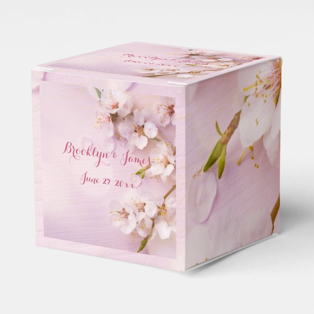 Pink Cherry Blossom Wedding Favor Box (Front Side)
