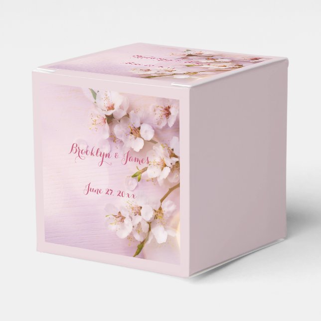Pink Cherry Blossom Wedding Favor Boxes (Front Side)