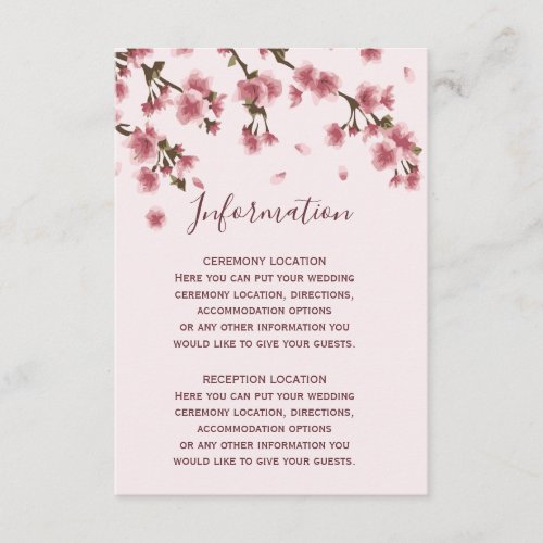 Pink Cherry Blossom Wedding Information Cards