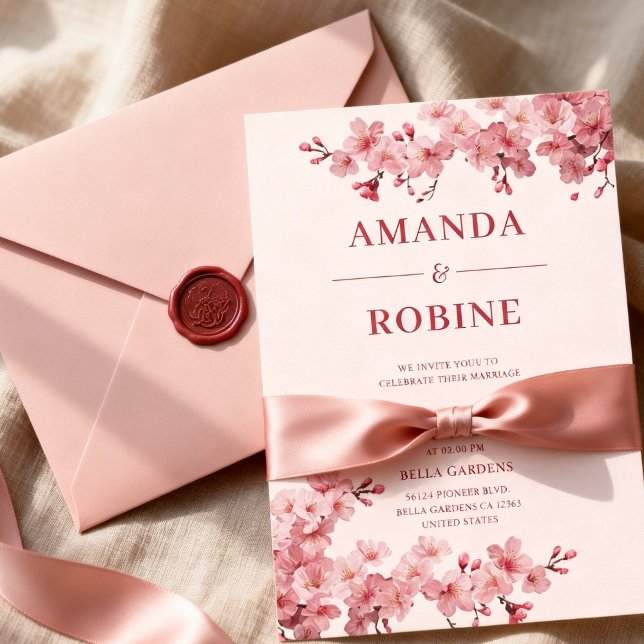 Pink Cherry Blossom Wedding Invitation (Creator Uploaded)
