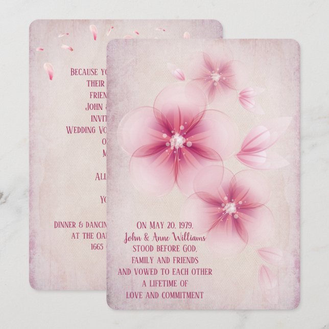 Pink Cherry Blossom Wedding Invitation (Front/Back)