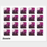 Pink Cherry Blossom Wedding Invitation Square Sticker