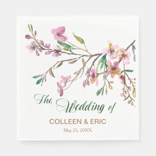 Pink Cherry Blossom Wedding Napkins (Front)