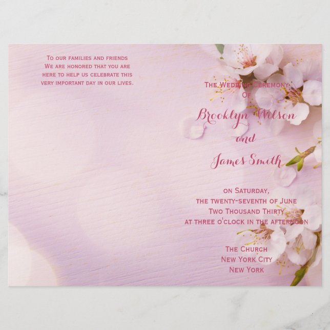 Pink Cherry Blossom Wedding Programs Flyer (Front)