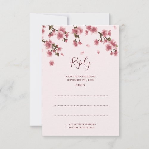 Pink Cherry Blossom Wedding Reply Cards