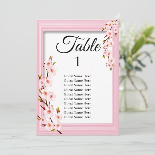 Pink Cherry Blossom Wedding Seating Chart Card 