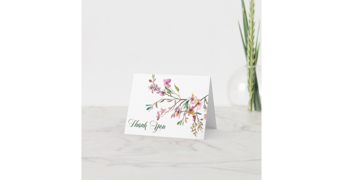 Pink Cherry Blossom Wedding Thank You Card | Zazzle