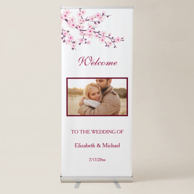 Pink Cherry Blossom | Wedding Welcome Photo Retractable Banner (Front)