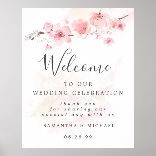 Pink Cherry Blossom Wedding Welcome Sign