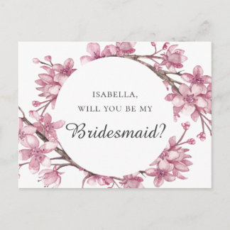 Pink cherry blossom. Will you be my bridesmaid Postcard