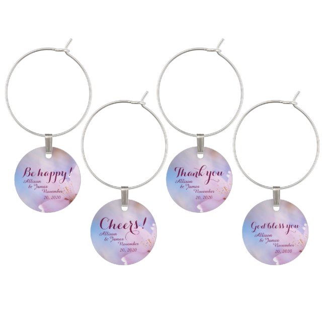 Pink cherry blossom wine charm (Staggered)