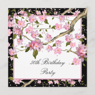 Pink Cherry Blossom Womans 50th Birthday Party Invitation