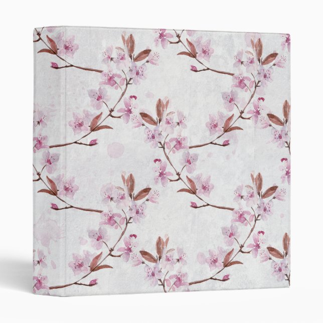 Pink Cherry Blossoms 3 Ring Binder (Front/Spine)