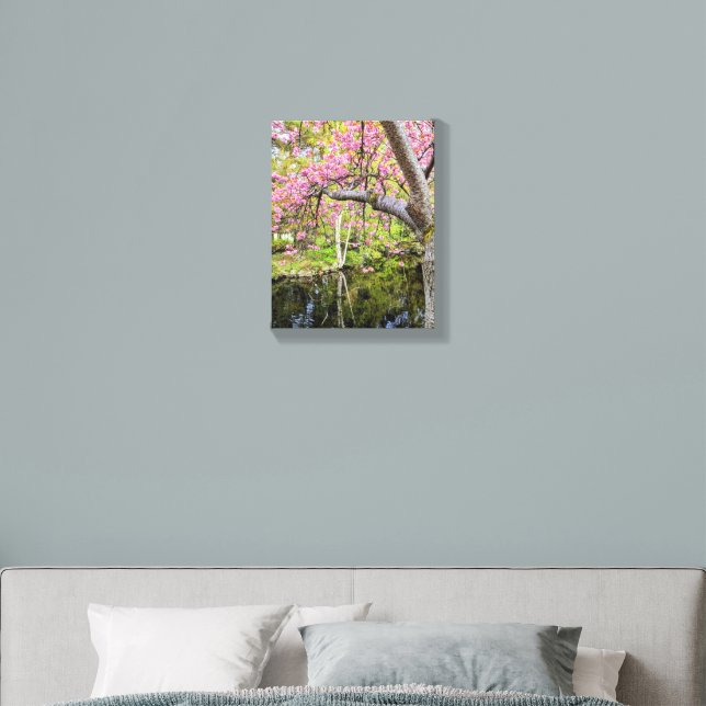 Pink Cherry Blossoms Alongside Pond Canvas Photo Tile (Bedroom)