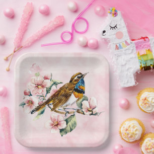  Pink Cherry Blossoms and Bird  Paper P Plates