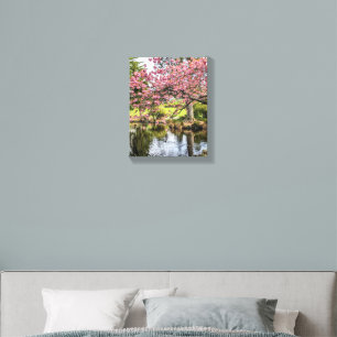 Pink Cherry Blossoms and Pond Photographic Canvas Photo Tile