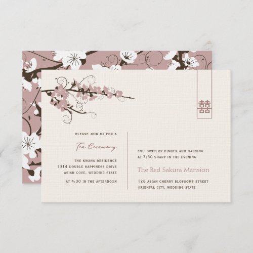 Pink Cherry Blossoms Asian Wedding Reception Invitation