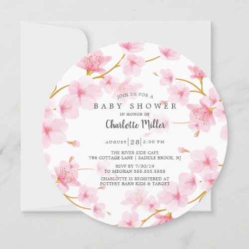 Pink Cherry Blossoms  Baby Shower Invitation
