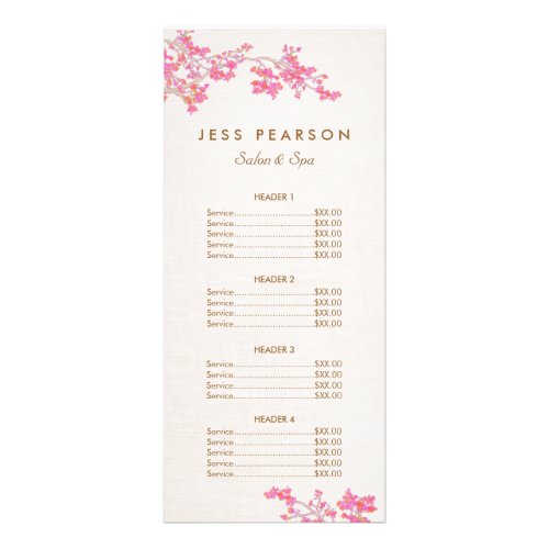 Pink Cherry Blossoms Beauty Salon Price List Menu