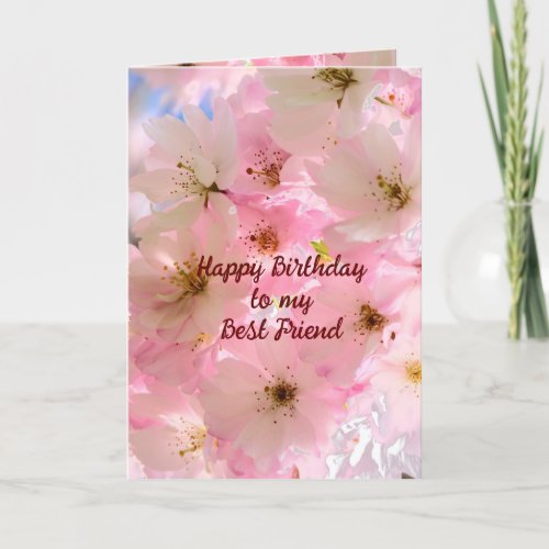 Pink Cherry Blossoms Birthday Blessings Card