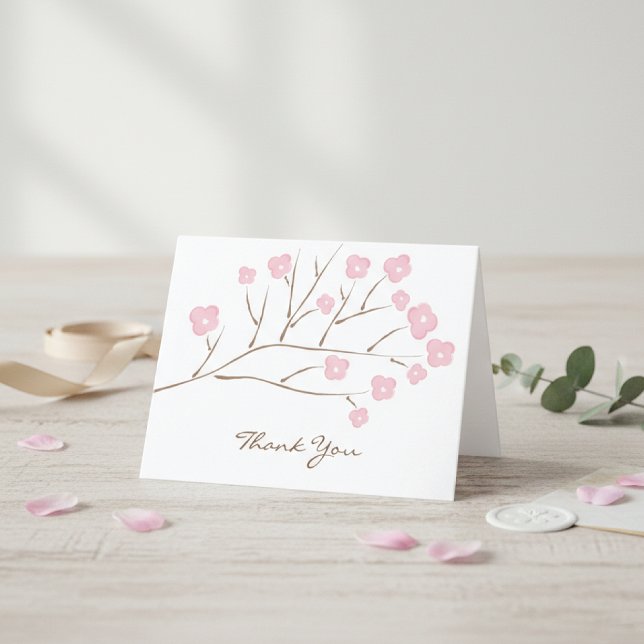 Pink Cherry Blossoms Blank Wedding Letterpress Thank You Card (Creator Uploaded)