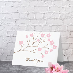 Pink Cherry Blossoms Blank Wedding Thank You Card