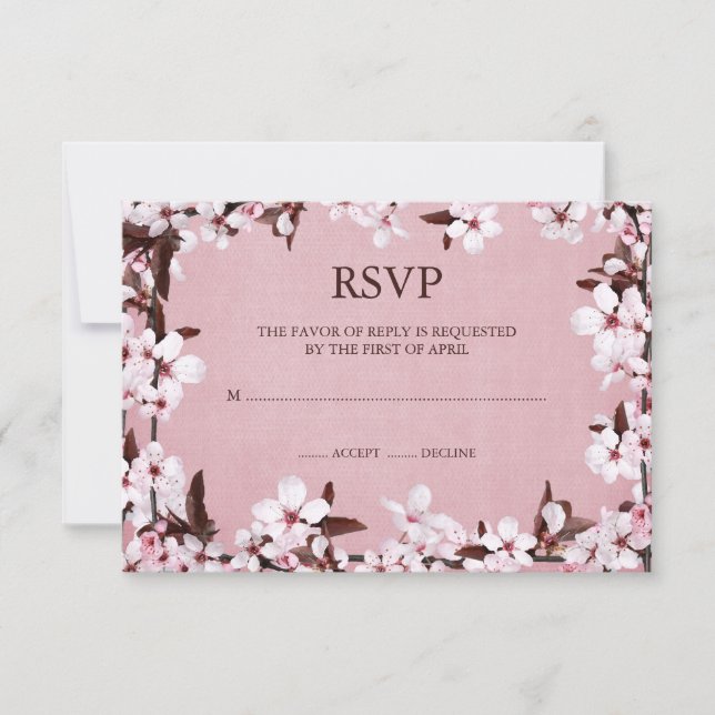 Pink Cherry Blossoms Border RSVP Response Cards (Front)