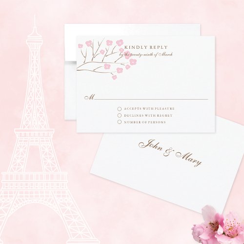 Pink Cherry Blossoms Branch Wedding RSVP Card