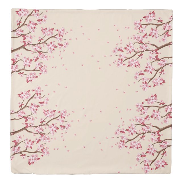 Pink Cherry Blossoms Branches Duvet Cover (Front)