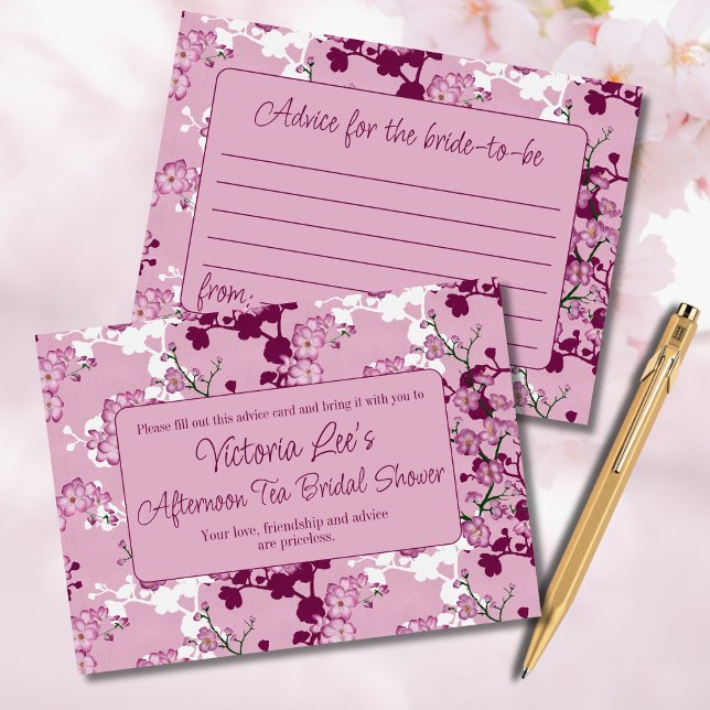 Pink Cherry Blossoms Bridal Shower Advice Cards (Creator Uploaded)