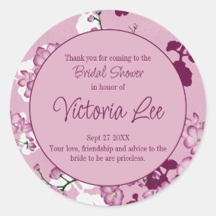 Pink Cherry Blossoms Bridal Shower Classic Round Sticker