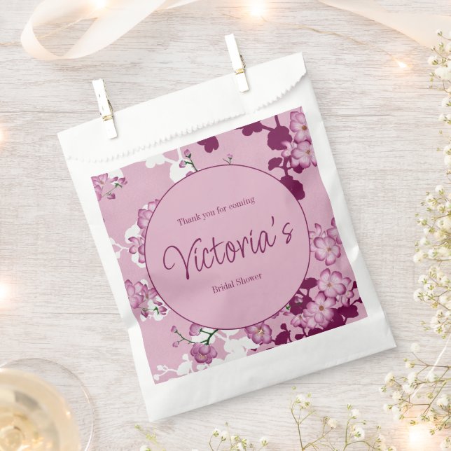 Pink Cherry Blossoms Bridal Shower Favor Bags (Clipped)