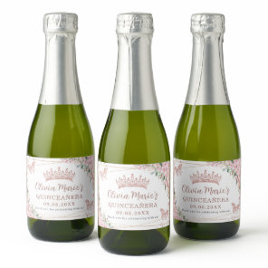 Pink Cherry Blossoms Butterflies Rose Gold Mini Sparkling Wine Label